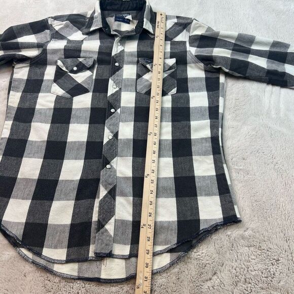 Vintage Wrangler Flannel Shirt Mens 17 / 35 Black White Pearl Snap X-Long West - Picture 8 of 11